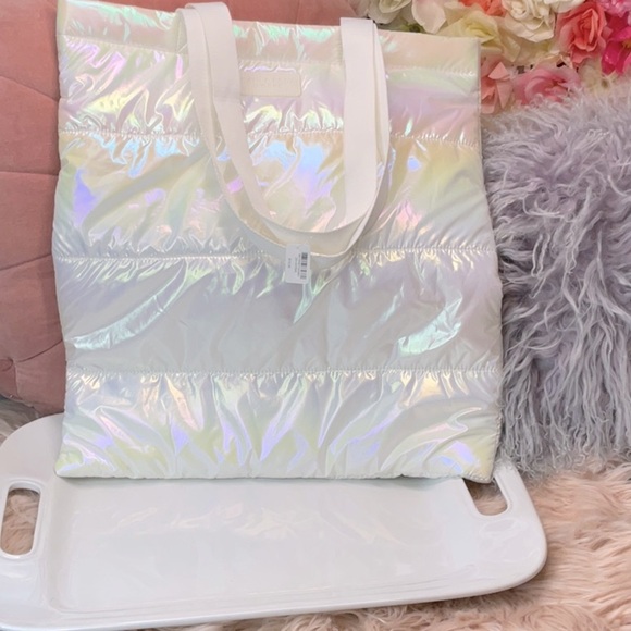 Bath & Body Works Iridescent White Puffer Bag Tote - Picture 1 of 5